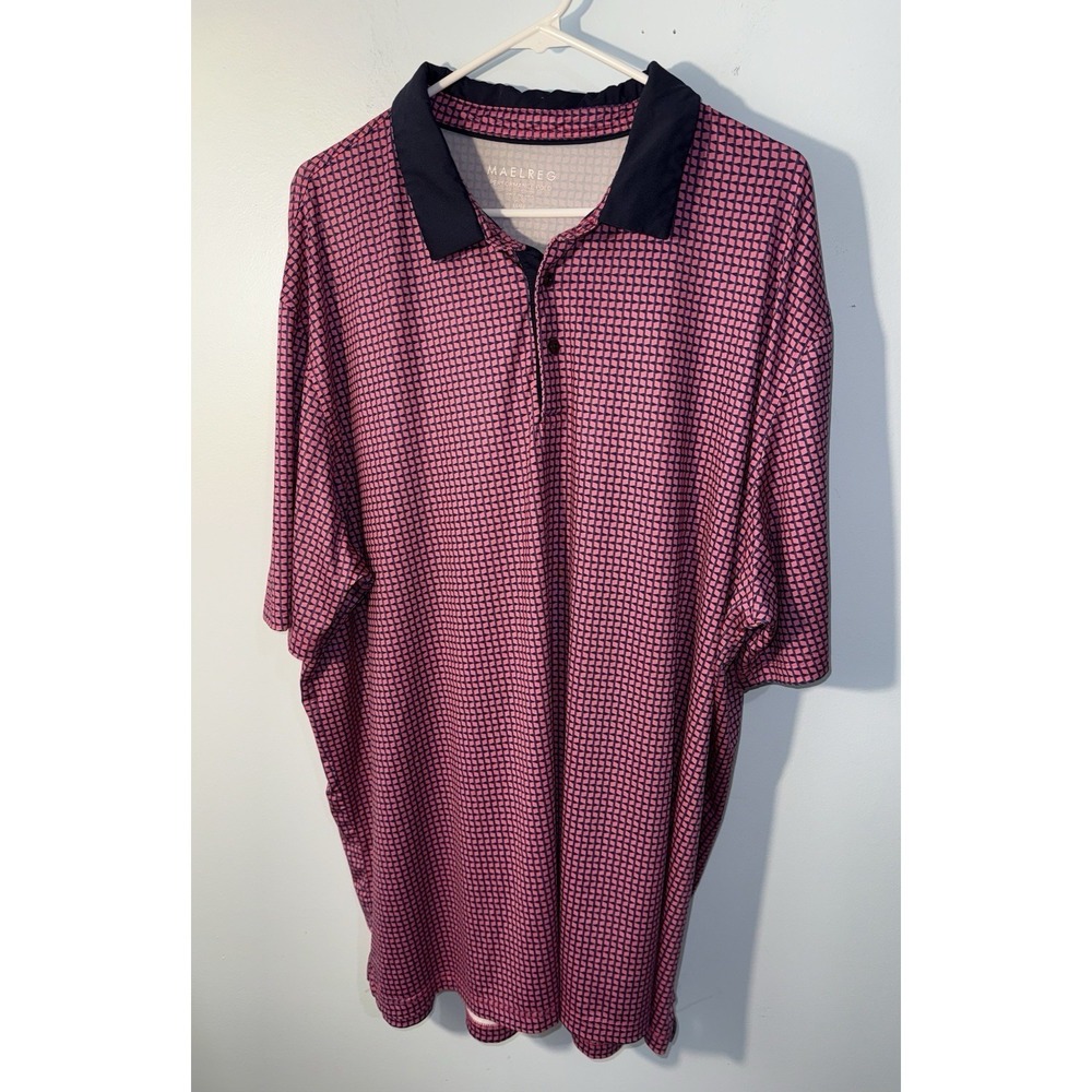 MAELREG Men's Performance Polo Shirt Button Pink Blue Stretch Golf Size 3XL